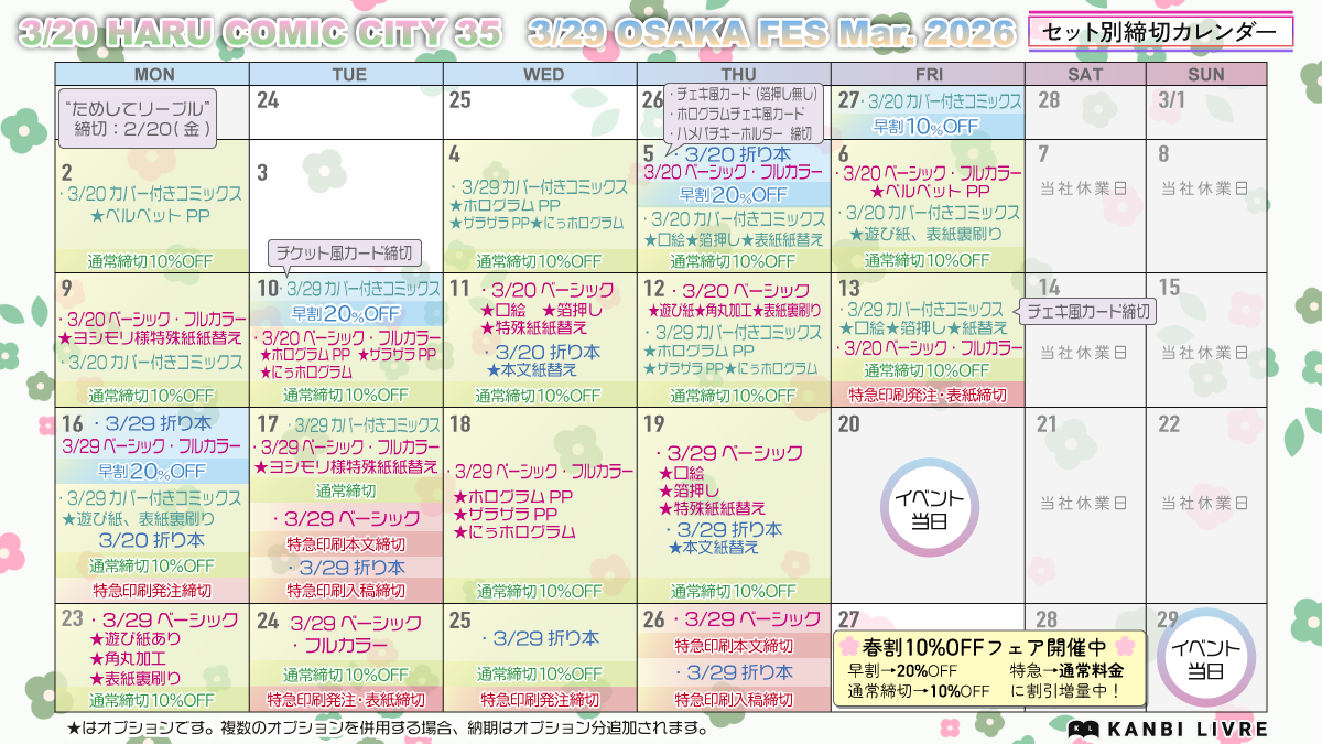 2026年3月イベント　同人誌セット締切